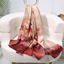 100% Mulberry Silk Floral Jacquard Long Scarf with Chinese-Inspired Botanical Prints, 53 x 170 cm (21 x 67 in) Lightweight Spring Shawl