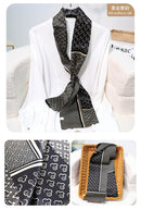 Printed Mulberry Silk Slim Scarf – 16 x 150 cm Long Neck Scarf with Trailing Ribbon for Spring