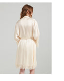 Women's 19 Momme 100% Mulberry Silk Lace-Trim Camisole & Robe Sleepwear Set
