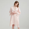Lace Tie 100% Mulberry Silk Robe & Camisole Set – Romantic V-Neck Loungewear