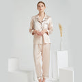 30 Momme Mulberry Silk Pajama Set – Long Sleeve Top & Ankle-Length Pants, Notched Collar Loungewear for Women