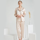 30 Momme Mulberry Silk Pajama Set – Long Sleeve Top & Ankle-Length Pants, Notched Collar Loungewear for Women