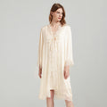 Lace Tie 100% Mulberry Silk Robe & Camisole Set – Romantic V-Neck Loungewear