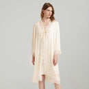 Lace Tie 100% Mulberry Silk Robe & Camisole Set – Romantic V-Neck Loungewear