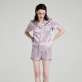 19 Momme 100% Mulberry Silk Short Sleeve Pajama Set – Notched Collar Loungewear with Shorts