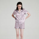 19 Momme 100% Mulberry Silk Short Sleeve Pajama Set – Notched Collar Loungewear with Shorts