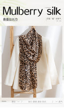 Mulberry Silk Long Scarf with Leopard and Floral Prints – Lightweight Vintage Wrap for Spring