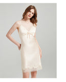 Women's 19 Momme 100% Mulberry Silk Lace-Trim Camisole & Robe Sleepwear Set