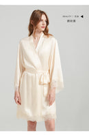 Women's 19 Momme 100% Mulberry Silk Lace-Trim Camisole & Robe Sleepwear Set