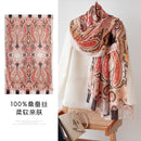 Mulberry Silk Long Scarf – Bohemian Floral Print Lightweight Wrap, 69 x 43 in