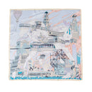 Mulberry Silk Square Scarf with Peony Print – 26 x 26 in, Hand-Rolled Hem