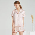 19 Momme 100% Mulberry Silk Short Sleeve Pajama Set – Notched Collar Loungewear with Shorts