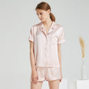 19 Momme 100% Mulberry Silk Short Sleeve Pajama Set – Notched Collar Loungewear with Shorts
