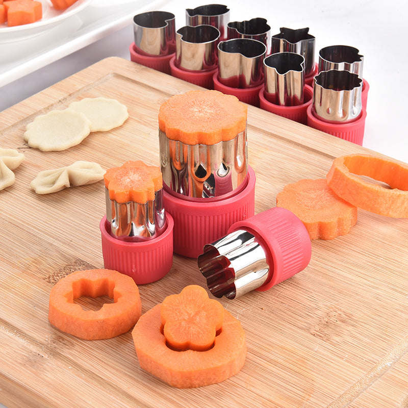 12-piece set of PP handguards, stainless steel biscuit cutter, bento decoration, melon and vegetable cutter, kitchen flower cutting tool