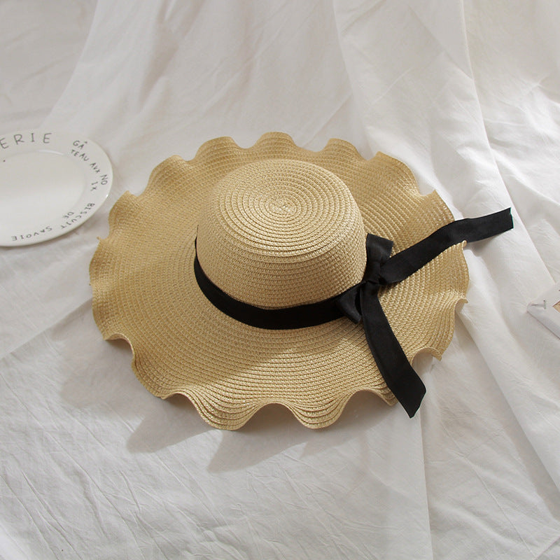 Parent-child Straw Hat, Bowknot, Wave, Big Brim Hat, Seaside Beach, Ladies Foldable Sun Hat