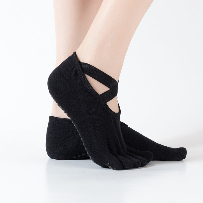 Yoga Socks for Women with Grips, Non-Slip Five Toe Socks for Pilates, Barre, Ballet, Fitness 1 Pair