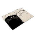 Black cat printed cotton and linen western placemat