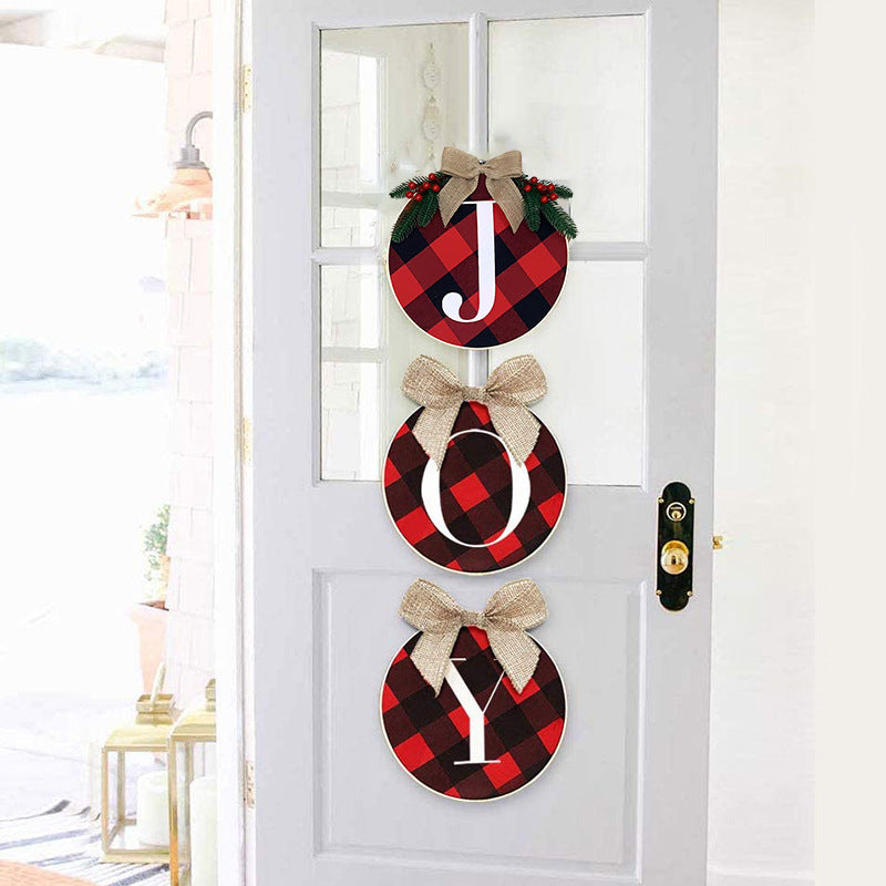 Christmas Decorations, Home Door and Window Staircase Scene Layout DIY Red and Black Grid Christmas Wreath Wreath