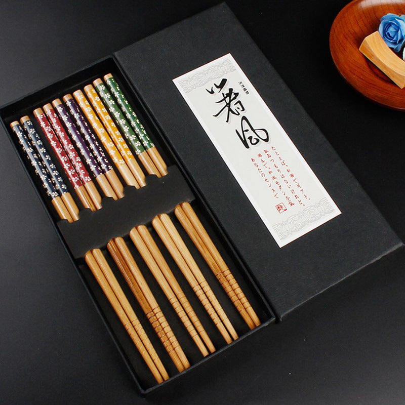 Reusable Chopsticks Japanese Natural Wooden Classic Style 5 Pairs