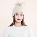Women Knit Slouchy Hat with Faux Fur Pompom Winter Soft Warm Ski Cap
