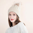 Women Knit Slouchy Hat with Faux Fur Pompom Winter Soft Warm Ski Cap