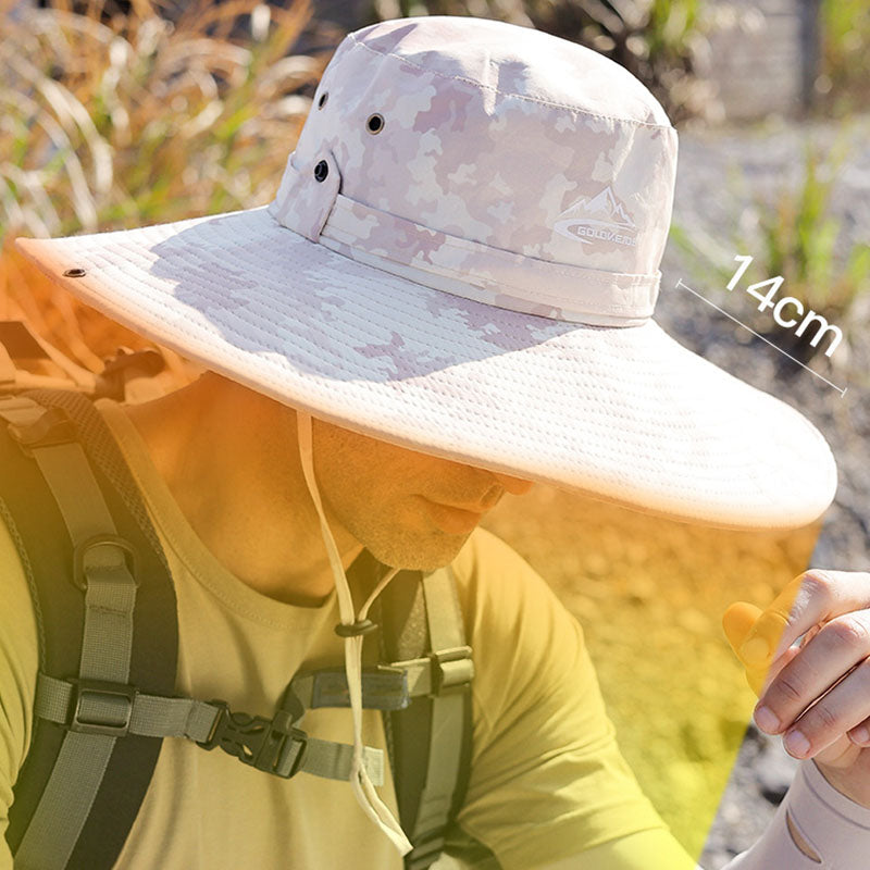Summer sunscreen fishing hat men's mountaineering breathable shade 14cm increased brim outdoor fisherman hat