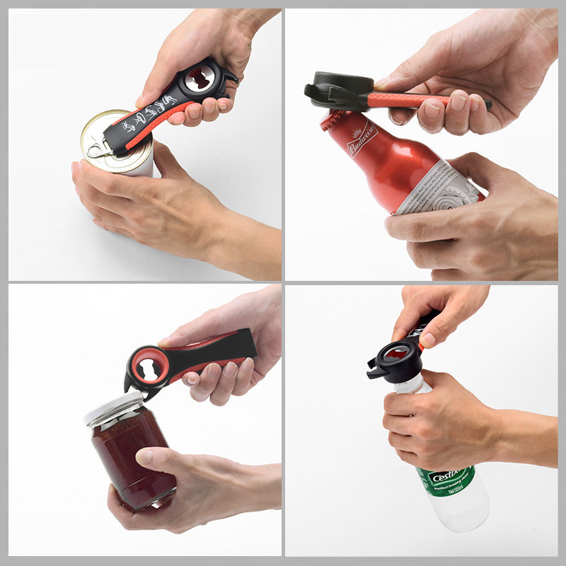 Multifunctional plastic five-in-one bottle opener can opener