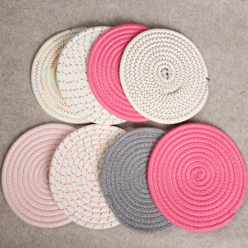 Round Heat-insulating Placemat Kettle Plate Pot Bowl Mat Anti-scald Table Mat Cotton Rope Woven Three-piece