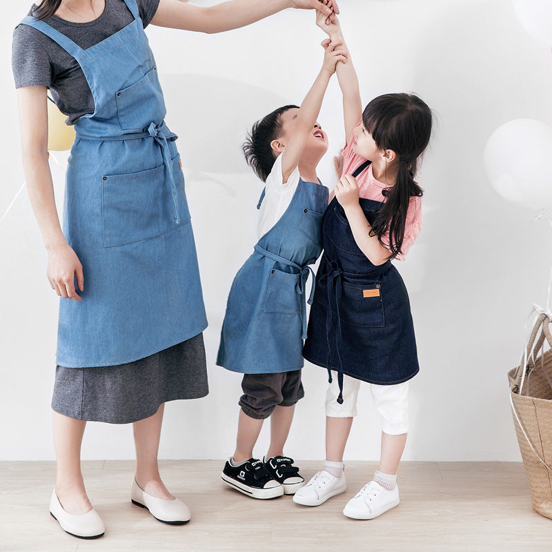 Denim parent-child apron pure cotton