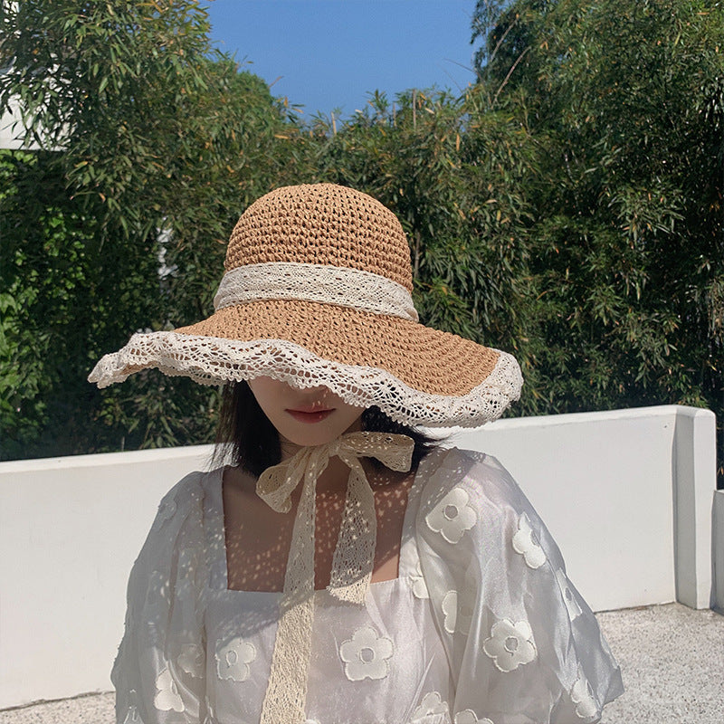 Summer Outing Breathable Lace Hollow Straw Hat